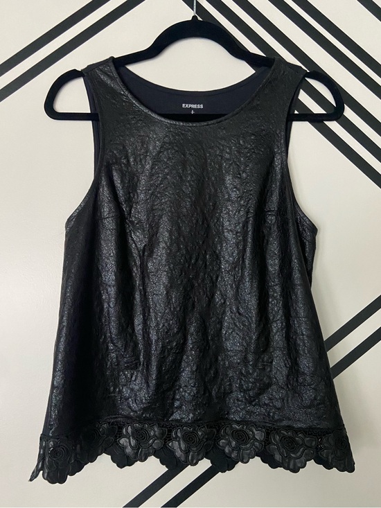 Express Tops - Express Black Sleeveless Tank with Floral Lace Hem